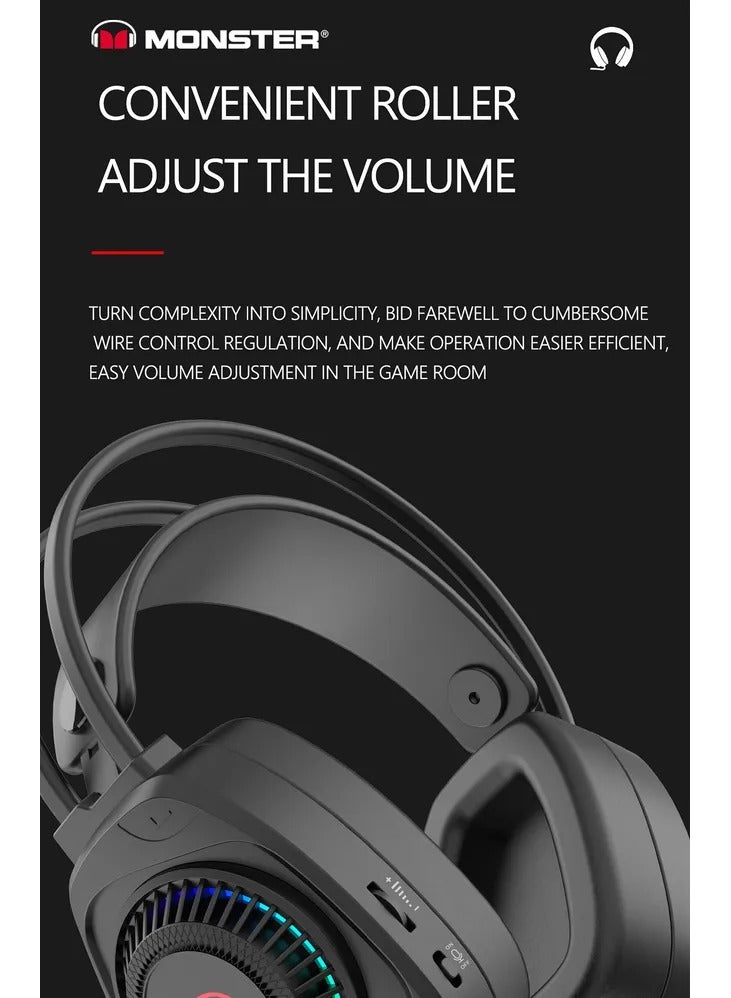 Airmars N5 Lite Gaming Headset USB 7.1 Surround Sound. Audio Interface with Noise Canceling Mic , Skin-friendly, Breathable Earcups For Lasting Comfort - Black