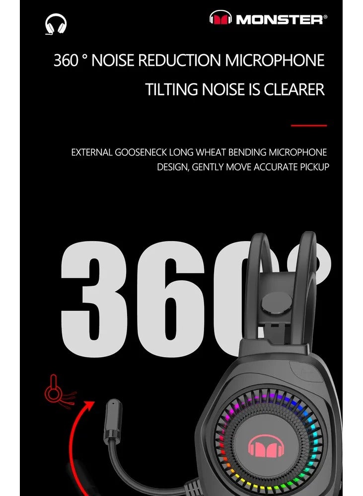Airmars N5 Lite Gaming Headset USB 7.1 Surround Sound. Audio Interface with Noise Canceling Mic , Skin-friendly, Breathable Earcups For Lasting Comfort - Black