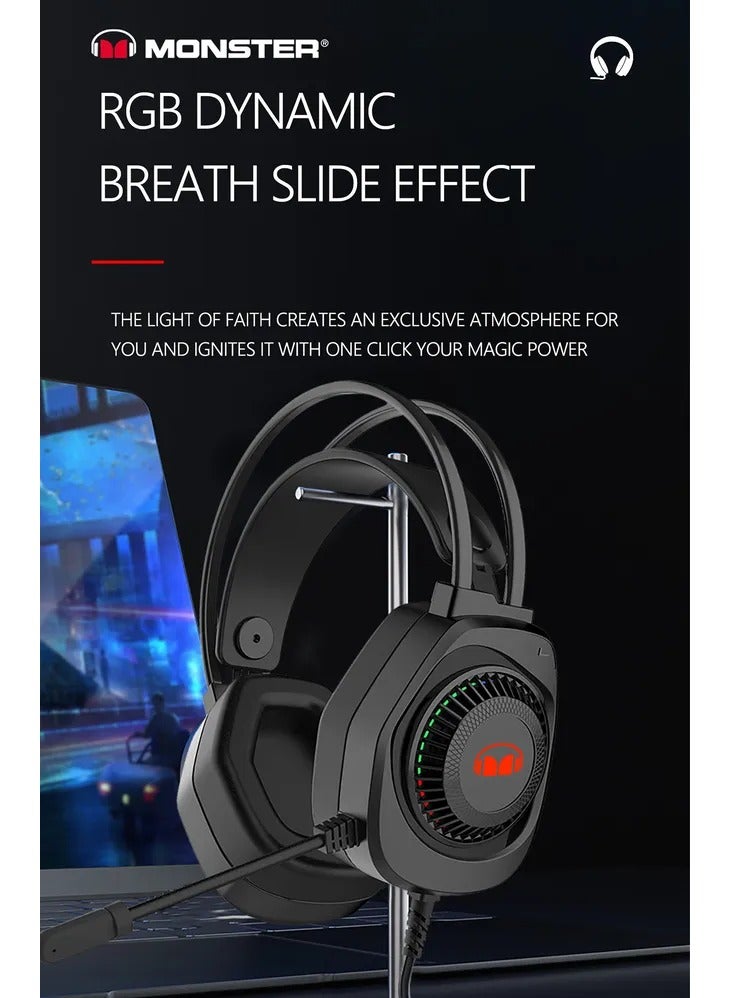 Airmars N5 Lite Gaming Headset USB 7.1 Surround Sound. Audio Interface with Noise Canceling Mic , Skin-friendly, Breathable Earcups For Lasting Comfort - Black