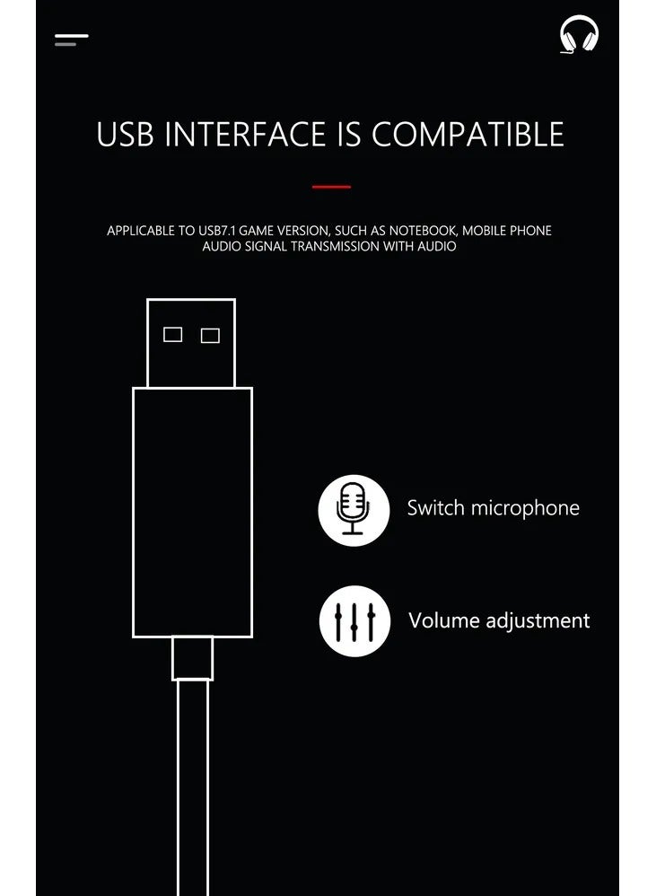 Airmars N5 Lite Gaming Headset USB 7.1 Surround Sound. Audio Interface with Noise Canceling Mic , Skin-friendly, Breathable Earcups For Lasting Comfort - Black