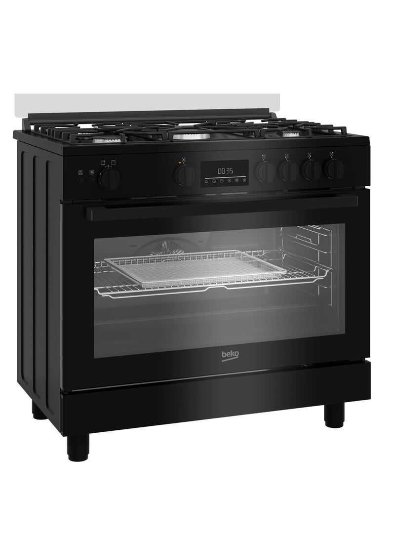بيكو Beko Freestanding Cooker (Fan-assisted, Cooling Fan, Gas, 90 cm) BGGR11225GB BGGR 11225 GB Black  - Image 2