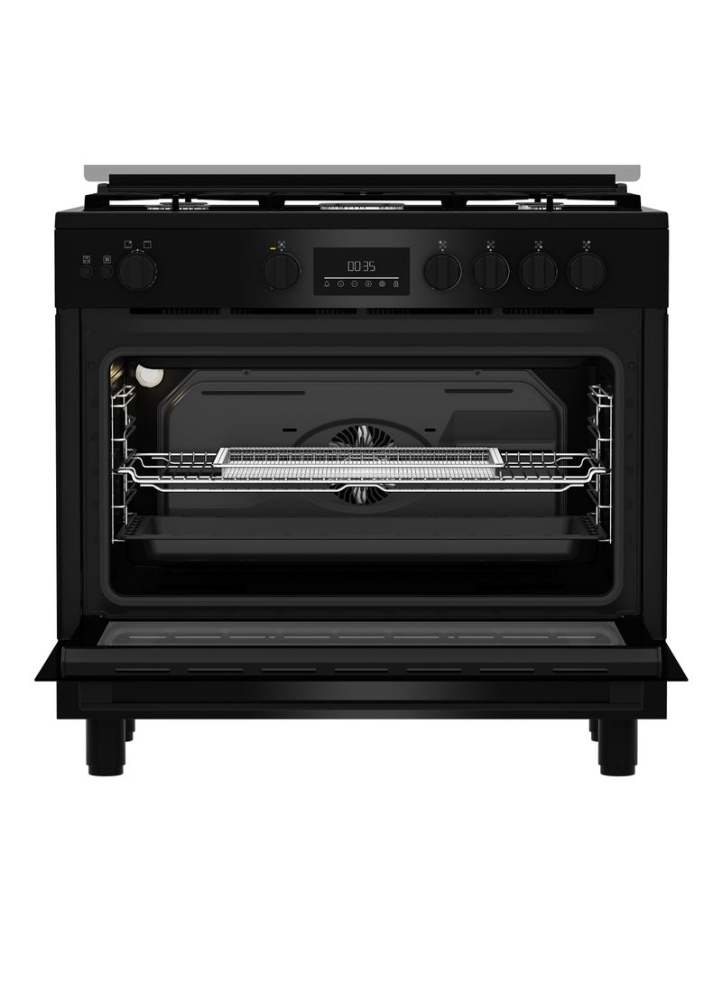 بيكو Beko Freestanding Cooker (Fan-assisted, Cooling Fan, Gas, 90 cm) BGGR11225GB BGGR 11225 GB Black  - Image 5