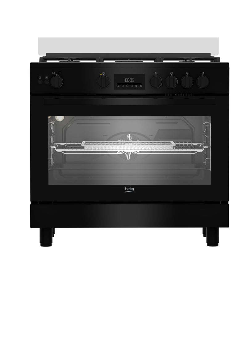 بيكو Beko Freestanding Cooker (Fan-assisted, Cooling Fan, Gas, 90 cm) BGGR11225GB BGGR 11225 GB Black  - Image 1