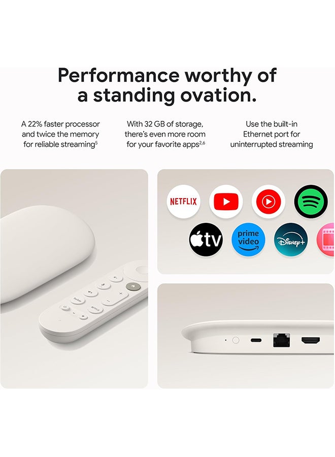 جوجل - TV Streamer 4K - Fast Streaming Entertainment on Your TV with Voice Search Remote - Watch Movies, Shows, Live TV, and Netflix in 4K HDR - Smart Home Control - 32 GB of Storage - Porcelain C1930110 / GA05662-AU White - Image 1