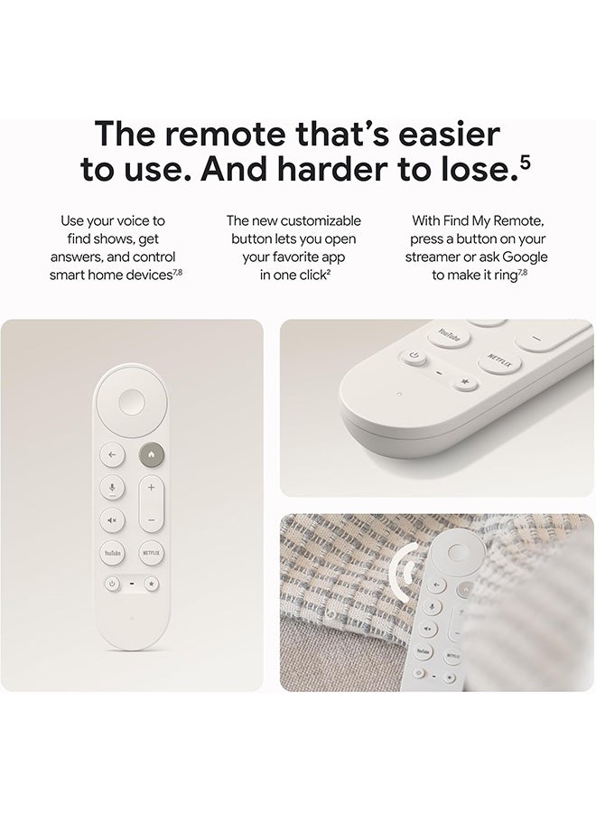 جوجل - TV Streamer 4K - Fast Streaming Entertainment on Your TV with Voice Search Remote - Watch Movies, Shows, Live TV, and Netflix in 4K HDR - Smart Home Control - 32 GB of Storage - Porcelain C1930110 / GA05662-AU White - Image 1