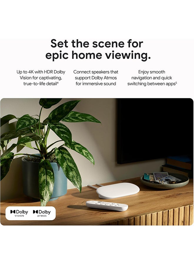 جوجل - TV Streamer 4K - Fast Streaming Entertainment on Your TV with Voice Search Remote - Watch Movies, Shows, Live TV, and Netflix in 4K HDR - Smart Home Control - 32 GB of Storage - Porcelain C1930110 / GA05662-AU White - Image 1