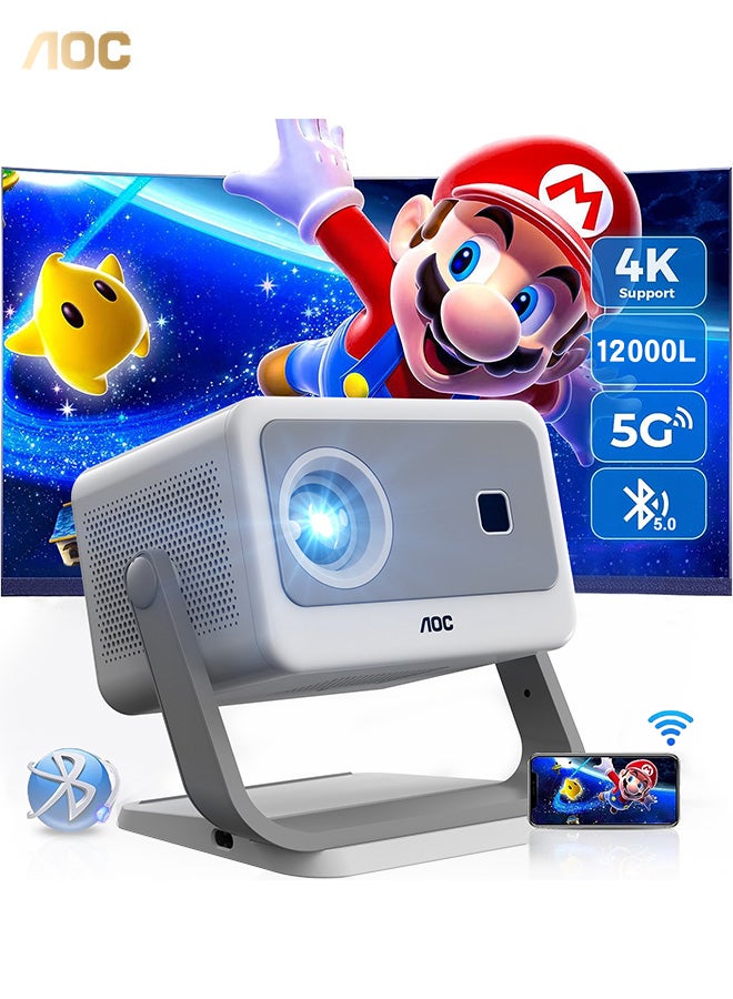 اي او سي Mini Projector, Portable Projector 4K Support, 12000 Luemn/Electric Focus/Projector with Wifi and Bluetooth,Dust Removal and Heat Dissipation Design, Compatible with Android/PS5 for Home Theater XL3-300 Grey  - Image 1