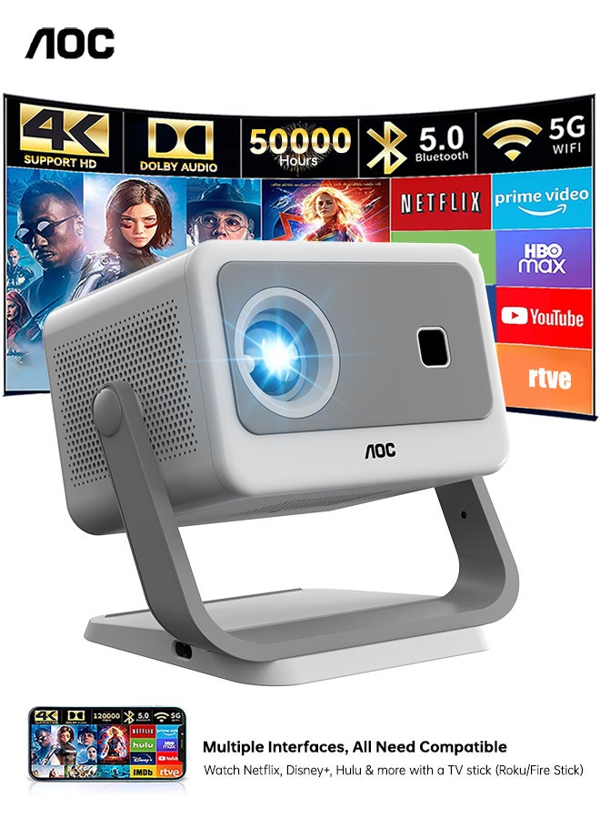 AOC - Mini Projector, Portable Projector 4K Support, 12000 Luemn/Electric Focus/Projector with Wifi and Bluetooth,Dust Removal and Heat Dissipation Design, Compatible with Android/PS5 for Home Theater XL3-300 Grey - Image 1
