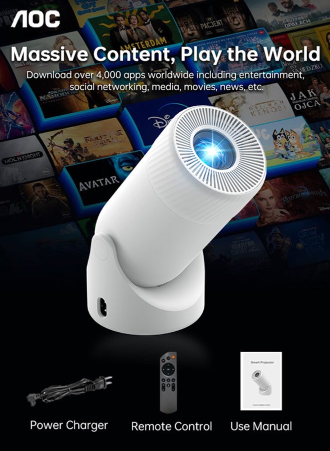 AOC - Mini Portable Projetor 4K Support ,1080P Full HD Home Theater Projector，Wi-Fi 6,Auto Keystone ,Bluetooth5,USB,HDMI, 180°Rotatable Telephone Projector,built-in 3W HiFi speakers,(with Remote Control) XL3-220 white - Image 1