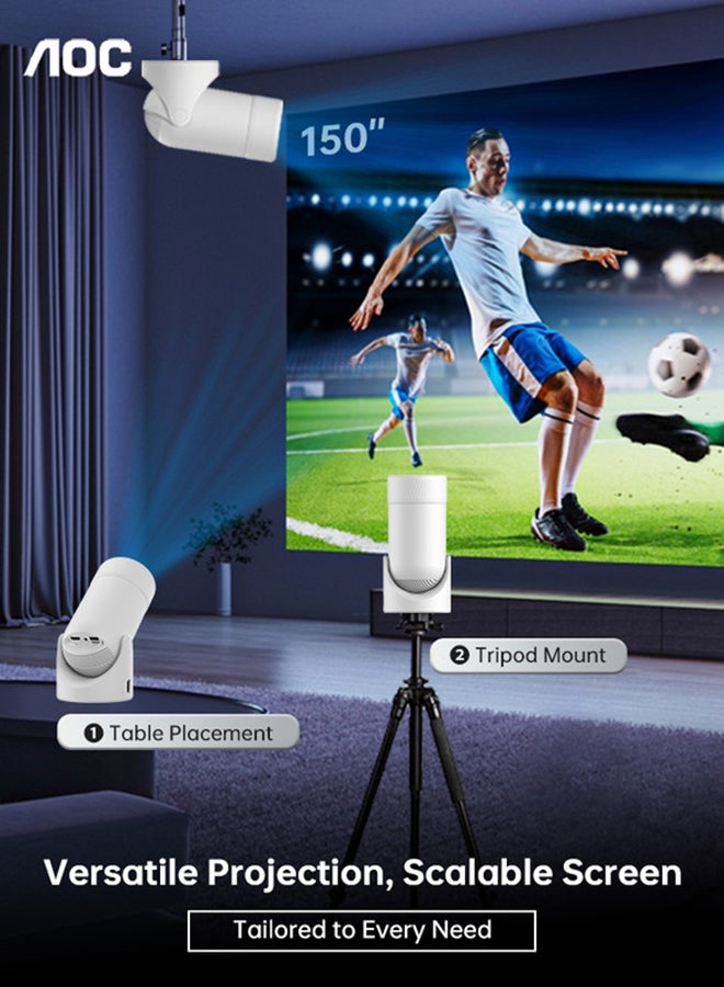 AOC - Mini Portable Projetor 4K Support ,1080P Full HD Home Theater Projector，Wi-Fi 6,Auto Keystone ,Bluetooth5,USB,HDMI, 180°Rotatable Telephone Projector,built-in 3W HiFi speakers,(with Remote Control) XL3-220 white - Image 1