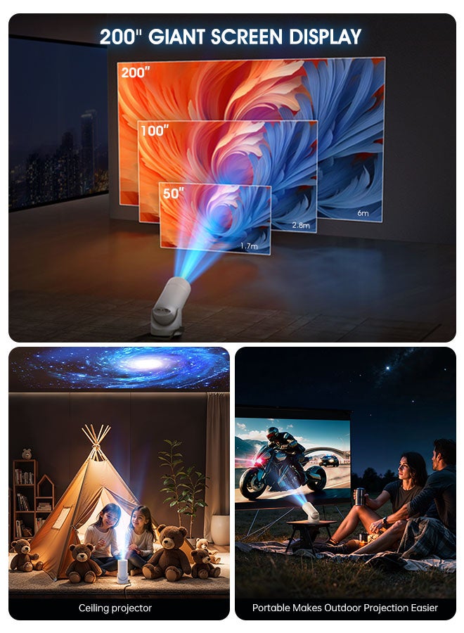 AOC - AOC Mini Projector with WiFi and Bluetooth, Portable Projector Full HD 4K Support with 180° Rotation Adjustment, 220 ANSI Lumens,Vertical Auto Keystone Correction, Home Projector for Phone/Laptop XL2-220 white - Image 1