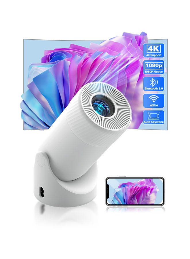 AOC AOC Mini Projector with WiFi and Bluetooth, Portable Projector Full HD 4K Support with 180° Rotation Adjustment, 220 ANSI Lumens,Vertical Auto Keystone Correction, Home Projector for Phone/Laptop XL2-220 white  - Image 1