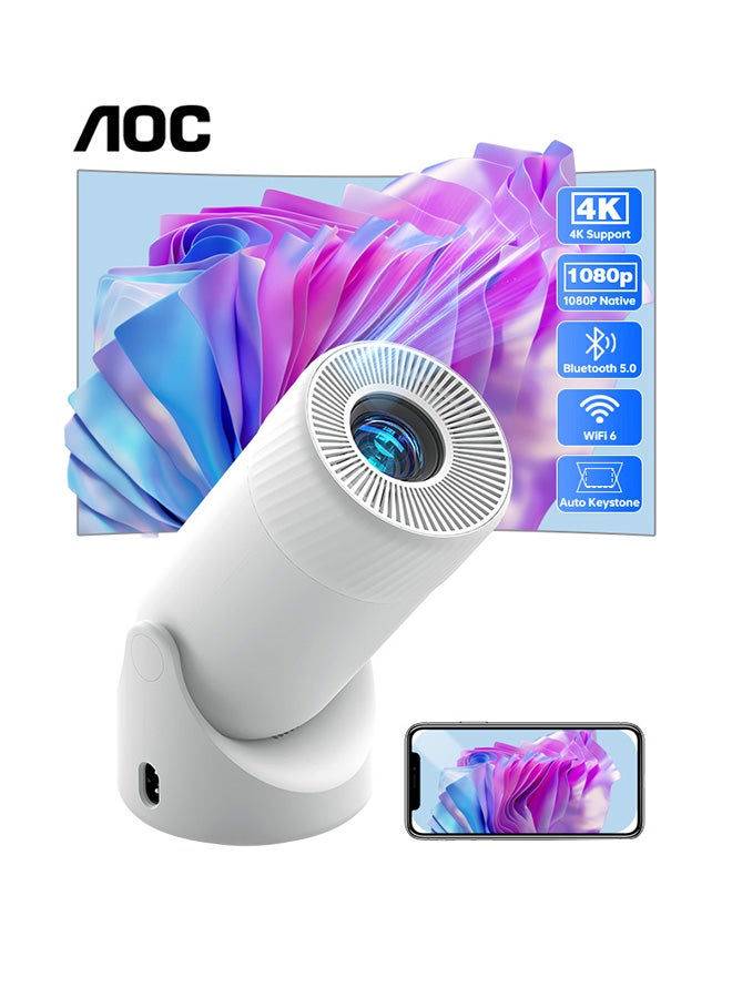 اي او سي AOC Mini Projector with WiFi and Bluetooth, Portable Projector Full HD 4K Support with 180° Rotation Adjustment, 220 ANSI Lumens,Vertical Auto Keystone Correction, Home Projector for Phone/Laptop XL2-220 Luxor - Image 1