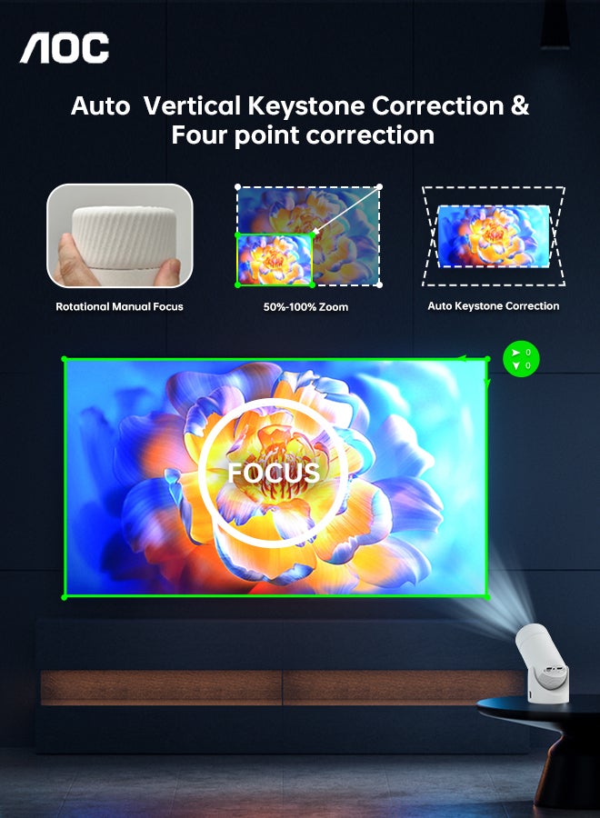 AOC Mini Projector with WiFi and Bluetooth, Portable Projector Full HD 4K Support with 180° Rotation Adjustment, 220 ANSI Lumens,Vertical Auto Keystone Correction, Home Projector for Phone/Laptop XL2-220 Luxor - Image 5