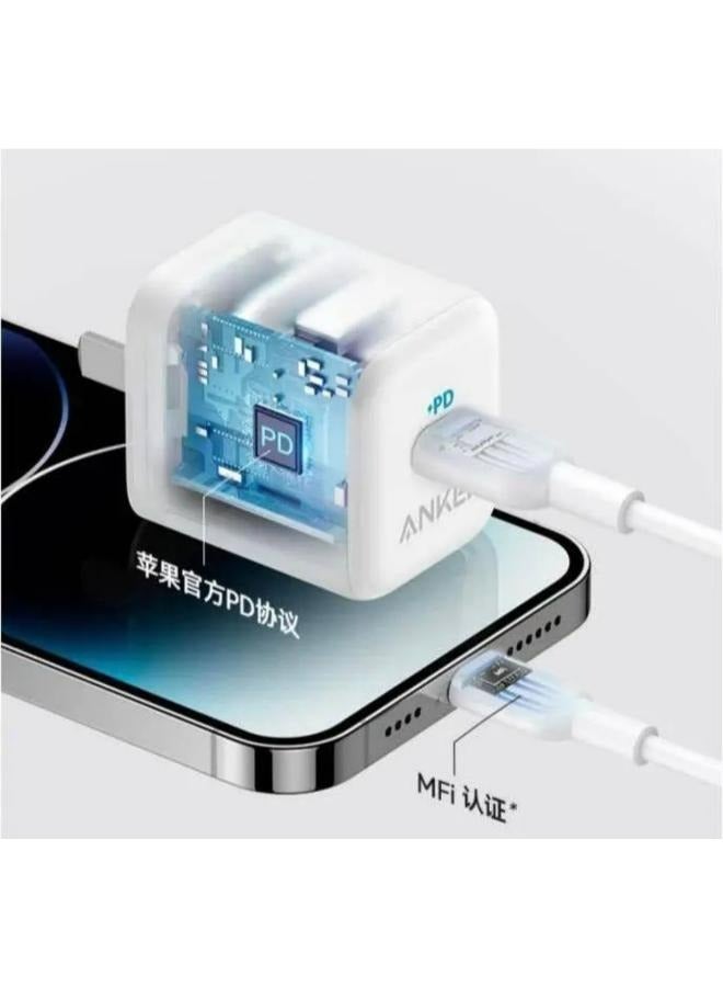 آنكر - USB C Charger 20W, Anker 312 Charger, PD Compact Fast Charger with Foldable Plug for iPhone 15/15 Plus/15 Pro/15 Pro Max, 14/13/12 Series, Galaxy, Pixel 4/3, iPad (Cable Not Included) White - Image 1