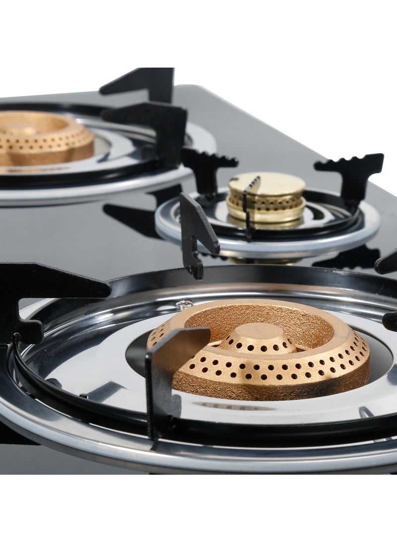 Clikon Triple Gas Burner with Tempered Glass - Auto-Piezo Ignition, SS Frme & Trayt And  Heat Resistant Knobs | Low Gas Consumption | Perfect for All Types of Kitchen CK4279 Black/Silver - Image 5