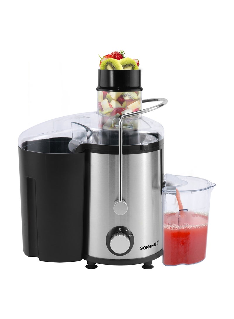 سوناشي Juice Extractor with 2 Speeds - 1.6L Large Pulp Container, 500ML Juicer Cup | Whole Fruit Juice Extractor with Stainless Steel Body & Filter Basket | Juicer Machine for Fresh Juices | Motor Overheat Protection 1.6 L 800 W SPJ-501N Black/Silver  - Image 1