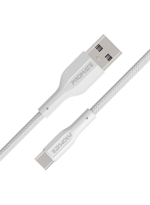 USB to USB-C Cable, 2 Meters Long, Durable Silicone Type-C Charging Cable with 2A Fast Charging and 480 Mbps Data Sync, Designed for Smartphones, iPads, XCord-AC200.White White