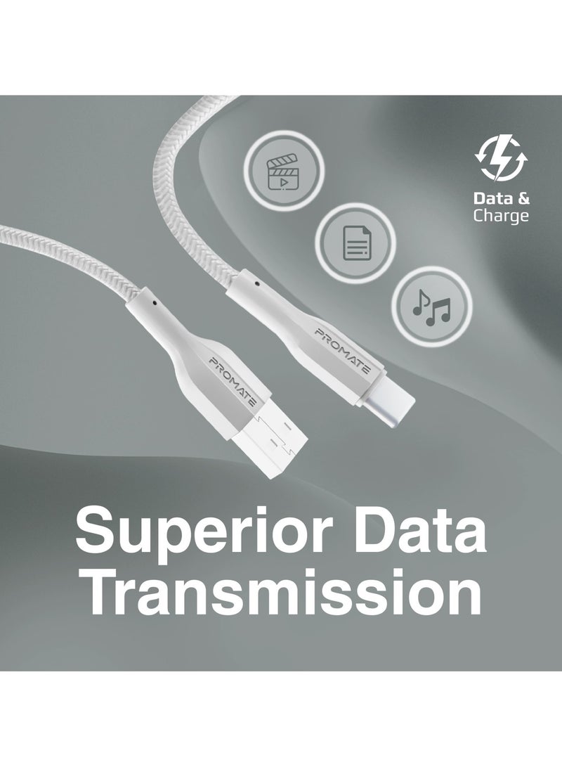 PROMATE - USB to USB-C Cable, 2 Meters Long, Durable Silicone Type-C Charging Cable with 2A Fast Charging and 480 Mbps Data Sync, Designed for Smartphones, iPads, XCord-AC200.White White - Image 1
