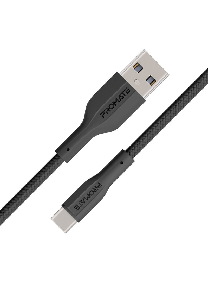 PROMATE USB to USB-C Cable, 2 Meters Long, Durable Silicone Type-C Charging Cable with 2A Fast Charging and 480 Mbps Data Sync, Designed for Smartphones, iPads, XCord-AC200.Black - Black  - Image 1