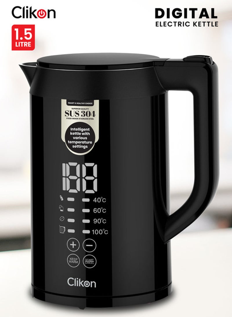 Clikon 1.5L Premium Electric Kettle with Digital Temperature Display, Fast Boil & Keep Warm Function 1.5 L 2200 W CK5148 Black - Image 1