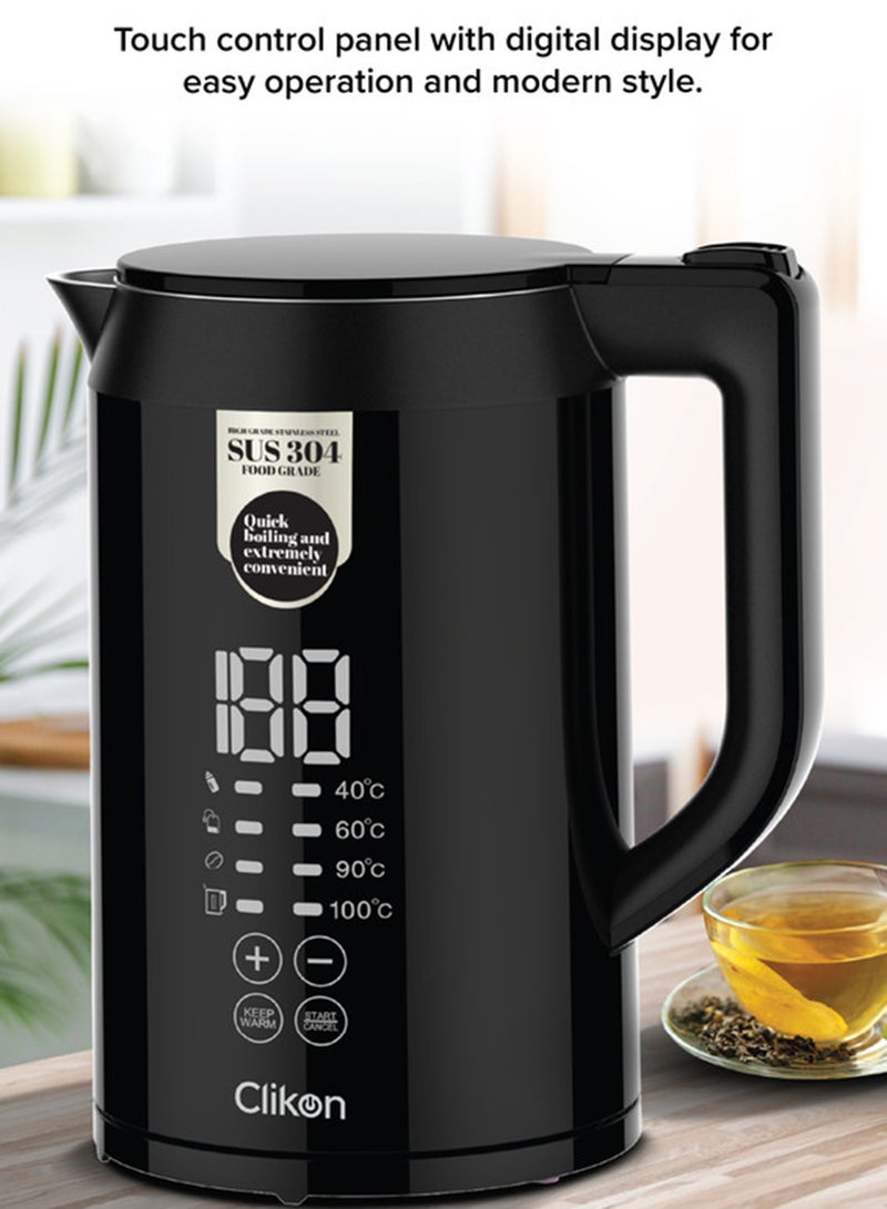 Clikon 1.5L Premium Electric Kettle with Digital Temperature Display, Fast Boil & Keep Warm Function 1.5 L 2200 W CK5148 Black - Image 2
