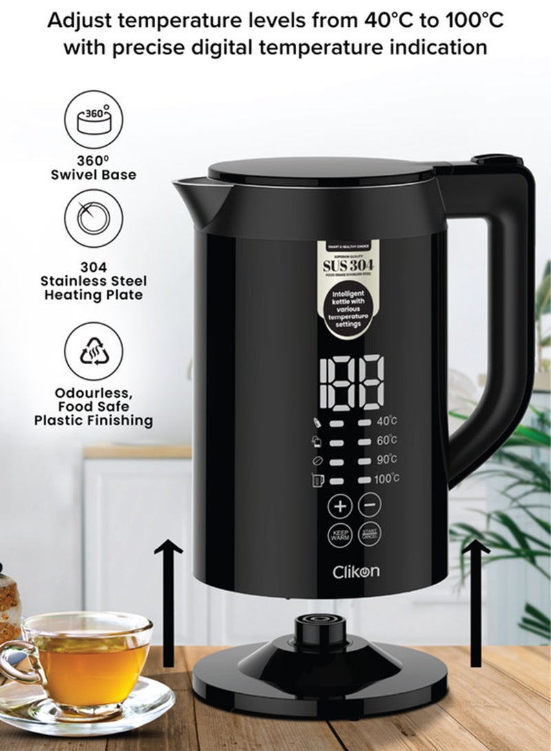 Clikon 1.5L Premium Electric Kettle with Digital Temperature Display, Fast Boil & Keep Warm Function 1.5 L 2200 W CK5148 Black - Image 4