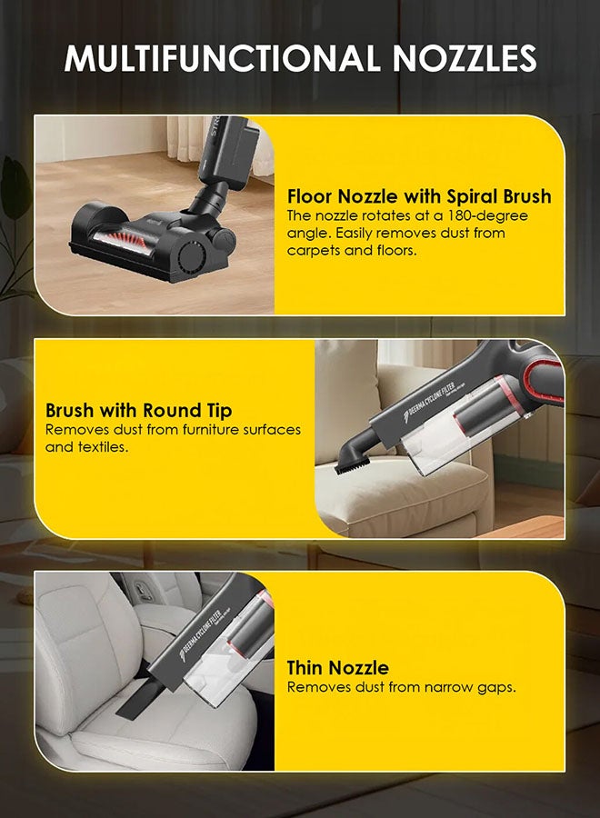 ديرما مكنسة كهربائية 2 في 1 مكنسة يدوية، صندوق غبار بسعة كبيرة، ضوضاء منخفضة، نظام ترشيح 3 طبقات، عمر بطارية طويل - - Image 4