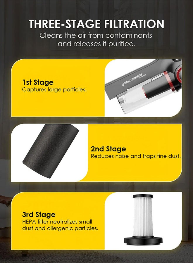 ديرما مكنسة كهربائية 2 في 1 مكنسة يدوية، صندوق غبار بسعة كبيرة، ضوضاء منخفضة، نظام ترشيح 3 طبقات، عمر بطارية طويل - - Image 5