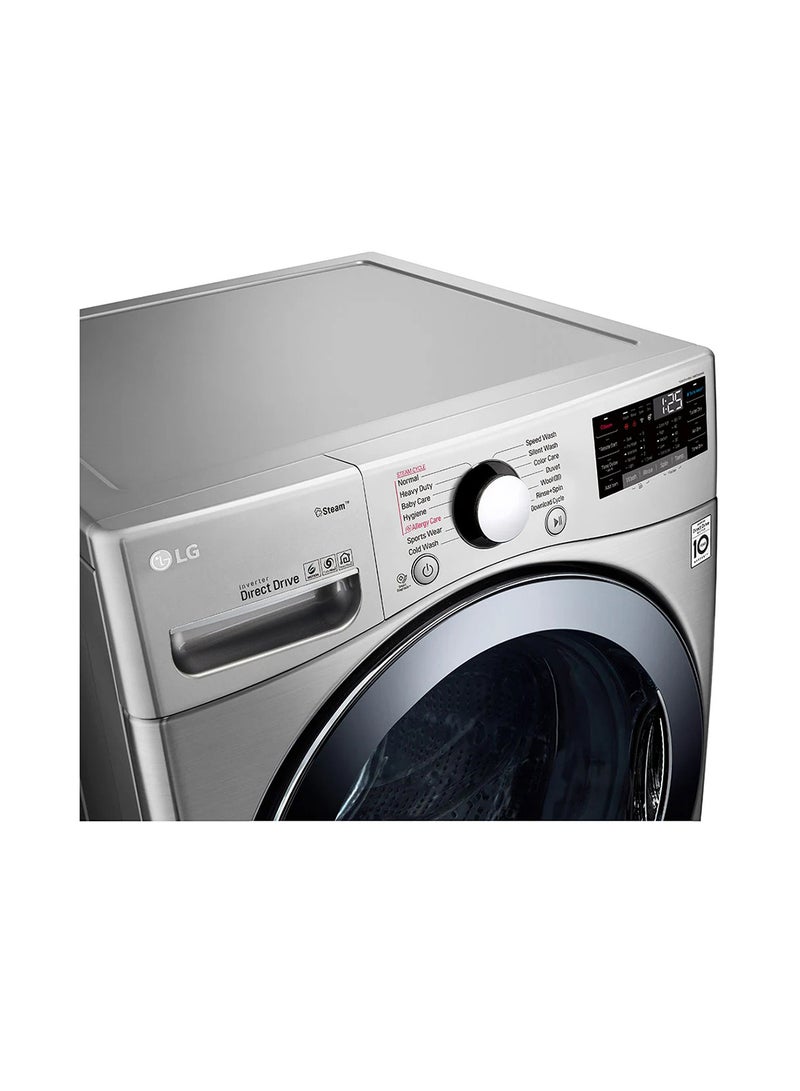 إل جي - 24Kg Front Load Washing Machine, Stainless Steel Colour, Steam™, 6 Motion DD Motor, ThinQ™ (Wi-Fi)- F0P3CYVDT Stainless Steel - Image 1