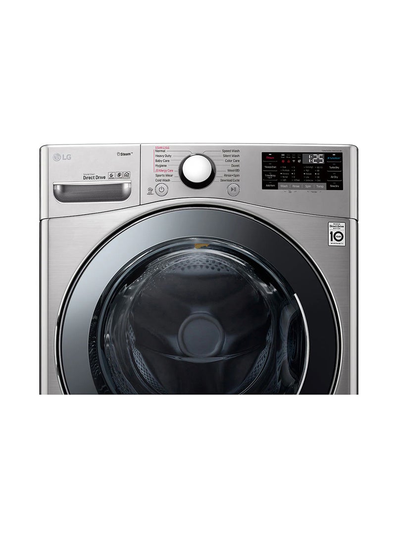 إل جي - 24Kg Front Load Washing Machine, Stainless Steel Colour, Steam™, 6 Motion DD Motor, ThinQ™ (Wi-Fi)- F0P3CYVDT Stainless Steel - Image 1