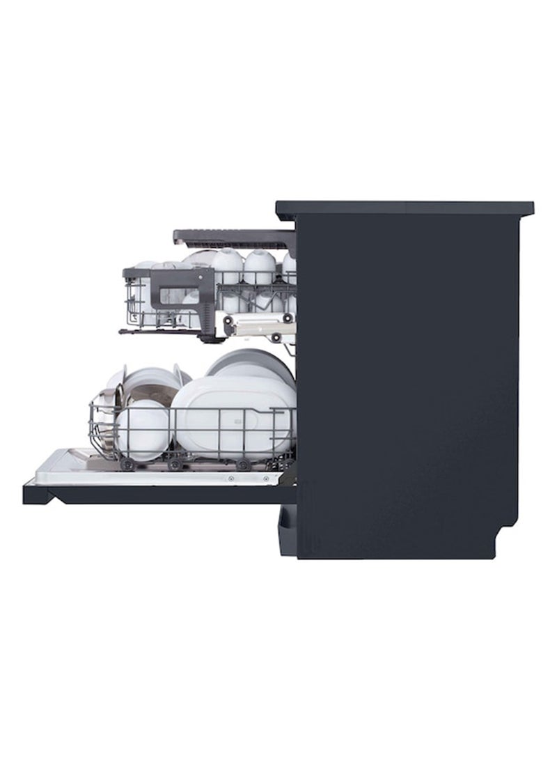 إل جي غسالة أطباق، تتسع لـ ١٤ طقمًا، ٩ برامج، غسيل رباعي، نظام Easy Rack Plus، ضوضاء أقل، غسيل ثنائي المنطقة، توربو ٧ كجم DFC513FM أسود 7 kg DFC513FM - Image 5