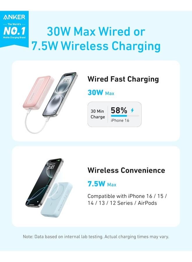 آنكر - 10000 mAh Zolo Magnetic Power Bank, Compact 10,000mAh Wireless Portable Charger with 30W Max Fast Charging, Skin-Friendly and Durable Battery Pack, for iPhone 16/15/14 Series, Black - Image 1