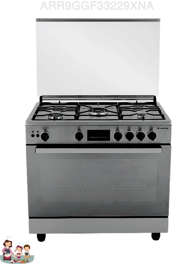 أريستون موقد غاز أريستون رقمي، 90 سم، 5 شعلات، فولاذ مقاوم للصدأ، مع مروحة - Image 1