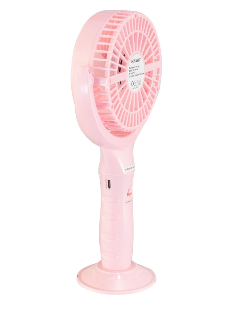 SONASHI Rechargeable Mini Fan With 3 Speeds | Handheld And Portable Design | Continuous Working Of 4.5 Hours | Featured with 30° Angle Adjust and Charging Indicator | 5V Type-C Charge SRF-404 Pink  - Image 4