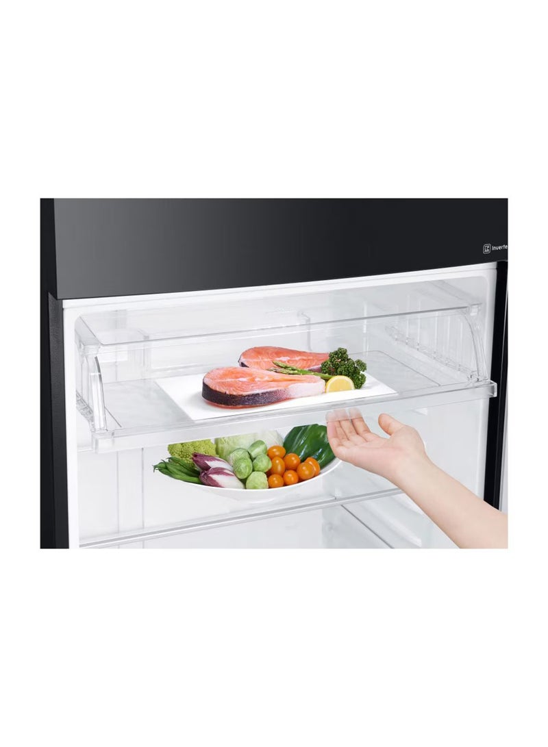 547/506 Litres-Gross & Net Capacity  Top Mount Refrigerator, Smart Inverter Compressor, Linear Cooling, Pocket Handle, Multi Air Flow, i-Micom, GN-C782SGGL Black Glass