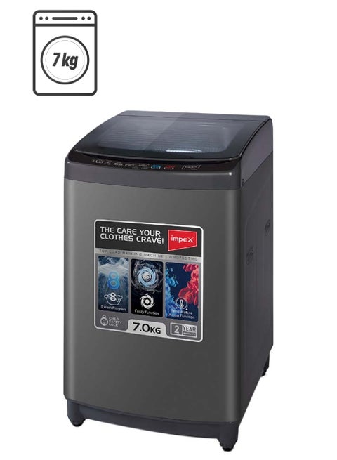 7Kg Fully Automatic Top Load Washing Machine,8 Wash Program And Temperature Adjustment, Hot&Cold Water Inlet, Fuzzy Function, Detergent Dispenser Tray, Child Safety Lock 7 kg WM0700TMG Dark Grey