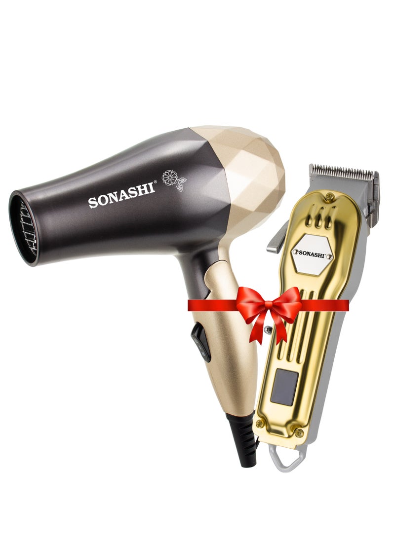 Hair Dryer 1200W With Rechargeable Hair Clipper 1000Ma Combo | Foldable Dryer With 2 Speed And Heat Settings And 2 Hours Continuous Working Clipper | Gifts For Men Women | Shd-5008 Gold/Black And Shc-1061 Gold - pnsku/N70143247V/45/_/1736945198/91b84400-e9ea-477a-84fb-1dccc3021109