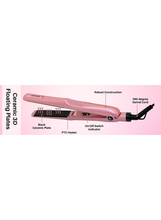 سوناشي Hair Straightener 39W With Powerful Hair Clipper 3W Combo | Premium Quality Hair Tools - For Long Lasting Experience | Gifts For Men Women | Shs-2068 Pink And Shc-1043 Pink & Black  - Image 4