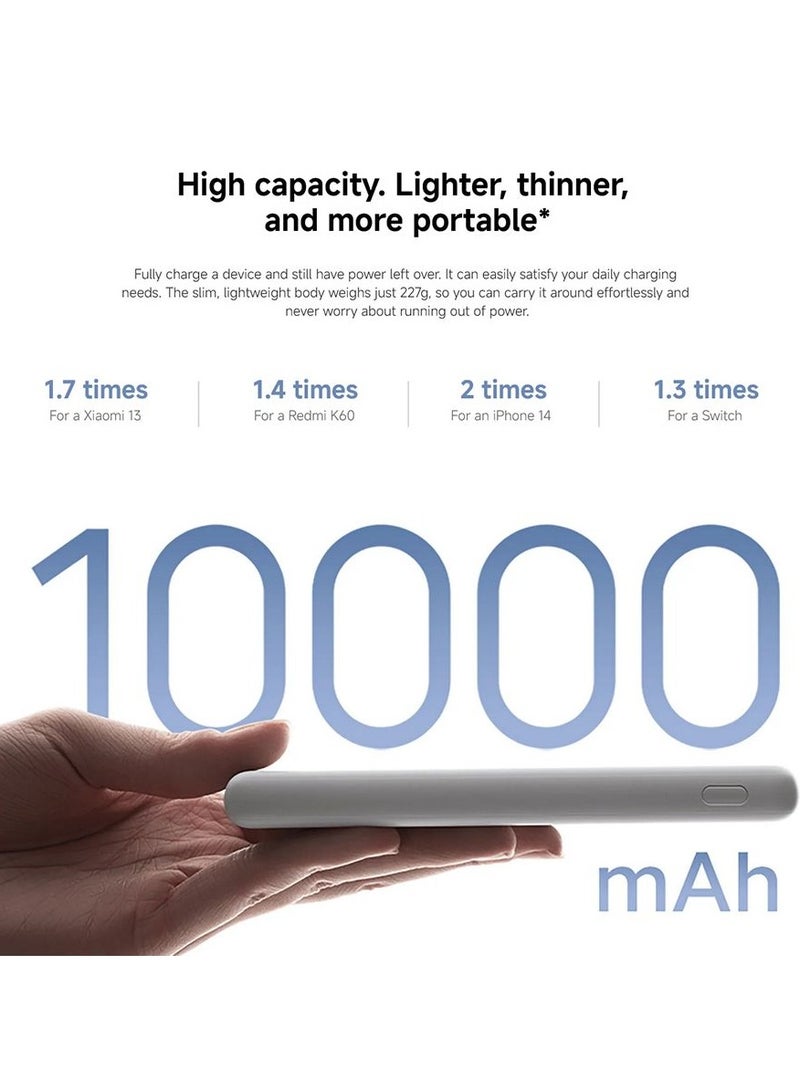 شاومي 10000 mAh Power Bank Lite, 22.5W Fast Charging, USB-C & 2 USB Ports - Light Gray  - Image 5