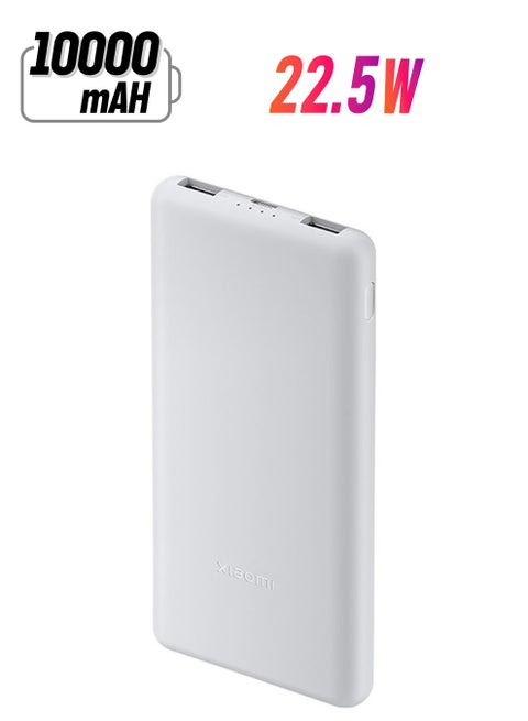 10000 mAh Power Bank Lite, 22.5W Fast Charging, USB-C & 2 USB Ports - Light Gray