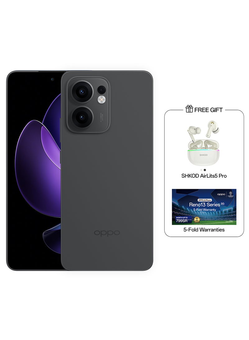 أوبو - Reno13F Dual SIM Graphite Grey 12GB RAM 512GB 5G - Middle East Version With Gift SHKOD AirLits5 Pro - Image 1