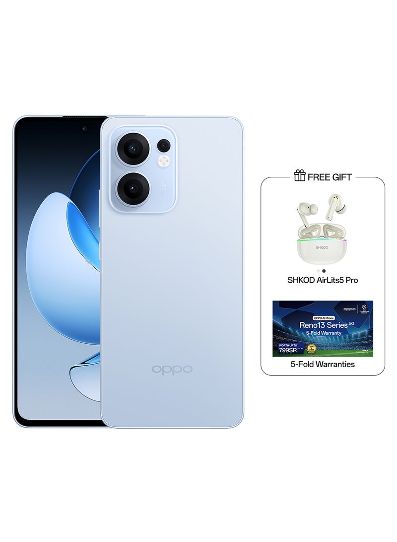 أوبو - Reno13F Dual SIM Skyline Blue 12GB RAM 512GB 5G - Middle East Version With Gift SHKOD AirLits5 Pro - Image 1
