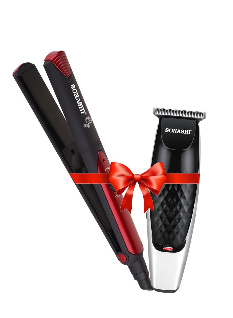 SONASHI - Hair Straightener 30W With Rechargeable Hair Clipper 5W Combo | Premium Quality Hair Tools - For Long Lasting Experience | Gifts For Men Women | Shs-2067 Red/Black And Shc-1052 Black - Image 1