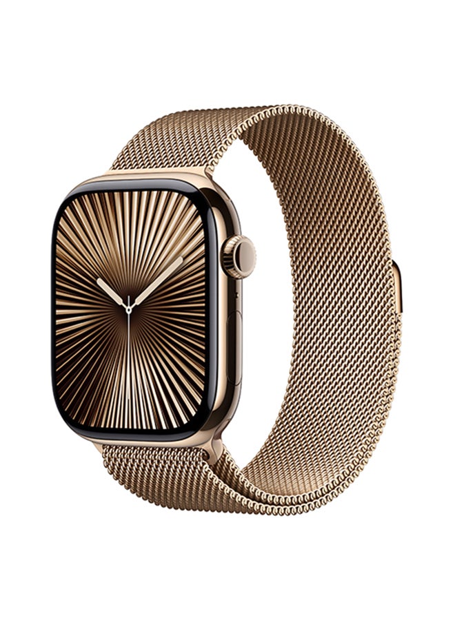 Apple - Watch Series 10 Gps  Cellular 46Mm Gold Titanium Case With Gold Milanese Loop  Ml Gold - Image 1