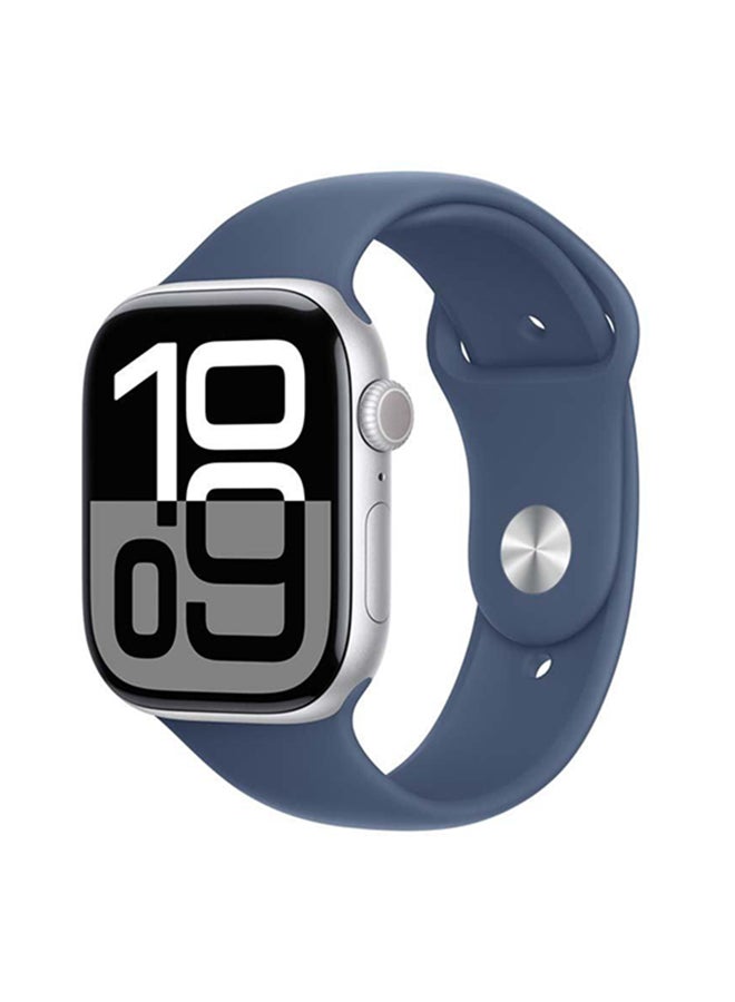 Apple - Watch Series 10 Gps  Cellular 46Mm Silver Aluminium Case With Denim Sport Band  Ml Silver - Image 1