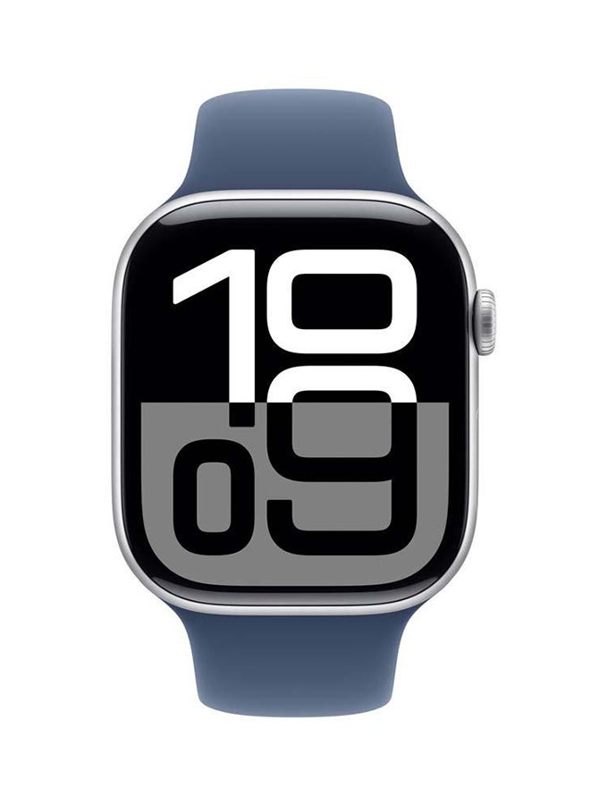 Apple - Watch Series 10 Gps  Cellular 46Mm Silver Aluminium Case With Denim Sport Band  Ml Silver - Image 1