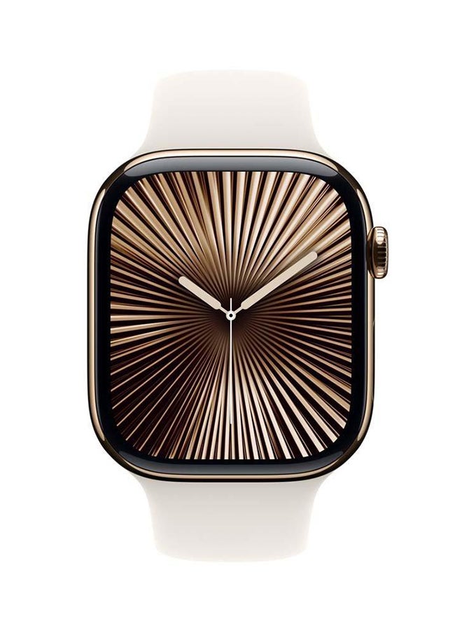Apple Watch Series 10 Gps  Cellular 42Mm Gold Titanium Case With Starlight Sport Band  Ml White  - Image 2