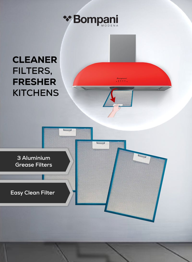 Bompani 90 cm Wall-Mounted Decor Chimney Hood with Special Painting Body Treatment – Aviation-Grade Finish, Powerful 850 m³/h Motor, LED Lighting, 4 Speed Settings, and Advanced Filtration for Ultimate Kitchen Air Quality BOCR904R Red  - Image 3