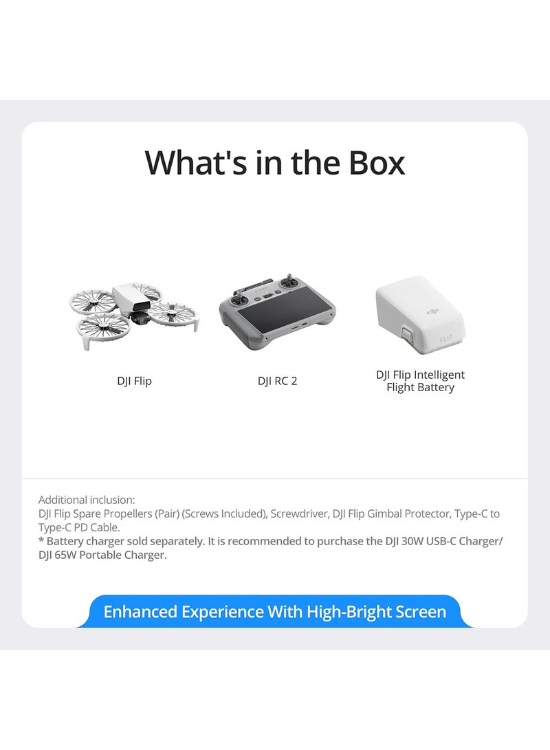 dji - Flip With RC 2 Screen Remote Controller, Follow Me Drone With 4K UHD Camera for Adults, Under 249 g, 3-Axis Gimbal Stabilization, 13km Video Transmission, Palm Takeoff, 31-Min Flight Time - Image 1